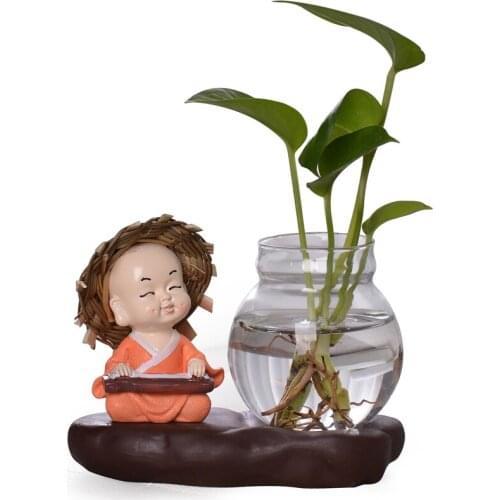 Chinese Vase Ornament Cute Little Monk Ceramic Glass Hydroponic Vase Flower Pot Home Decor Furnishings