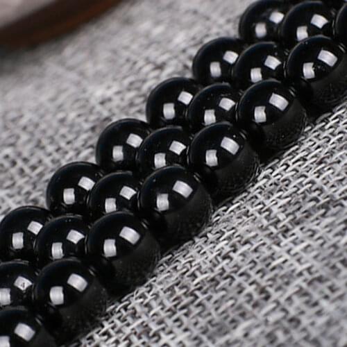 Natural Stone Black Tourmaline Loose Spacer Round Beads For Jewelry Making 15" Strand 4 6 8 10 12mm DIY Bracelet Accessorries