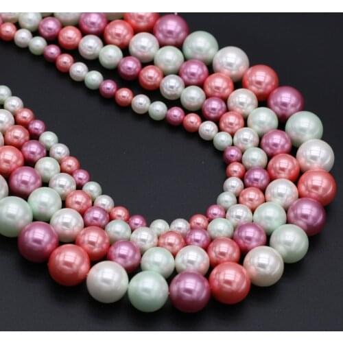 Natural Shell Round Beaded Colorful Imitation Pearl Shell Loose Beads for Making DIY Jewelry Necklace Size 6 8 10 12mm