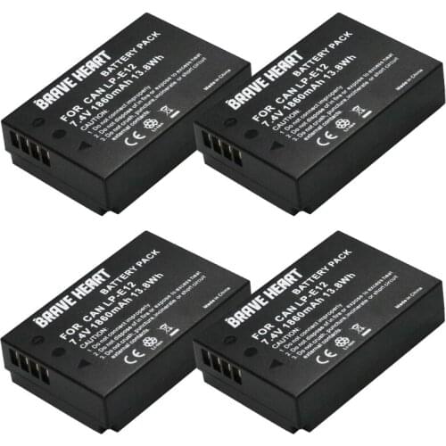 4 Pcs x 7.2v 1860mAh LP-E12 LP E12 LPE12 Li-ion Rechargeable Battery For Canon 100D Kiss X7 Rebel SL1 Camera