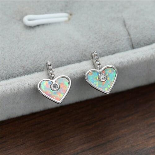 Cute Female Blue White Opal Stone Earring Rose Gold Silver Color Wedding Earrings Classic Small Heart Stud Earrings For Women