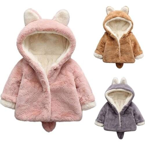 Cute Hooded Plush Baby Jacket Autumn Winter Warm Faux Fur Girls Coat Children Christmas Princess Outerwear Toddler Girl Clothes