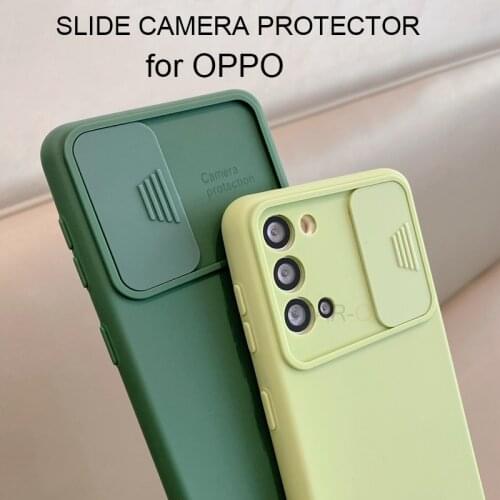 Slide Camera Lens Protector Liquid Silicone Phone Case On For Oppo A32 A72 2020 A54 A74 A 32 Realme 8 7 pro Soft Cover