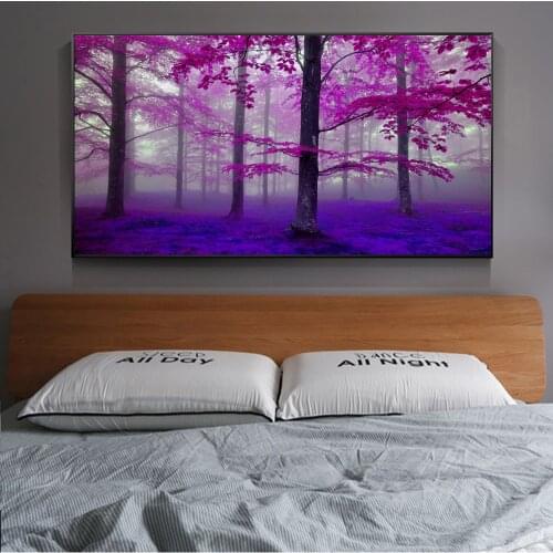 Pink Forest Landscape Canvas Paintings On The Wall Art Canvas Prints Purple Scenery Wall Pictures For Bed Room Cuadros Decor