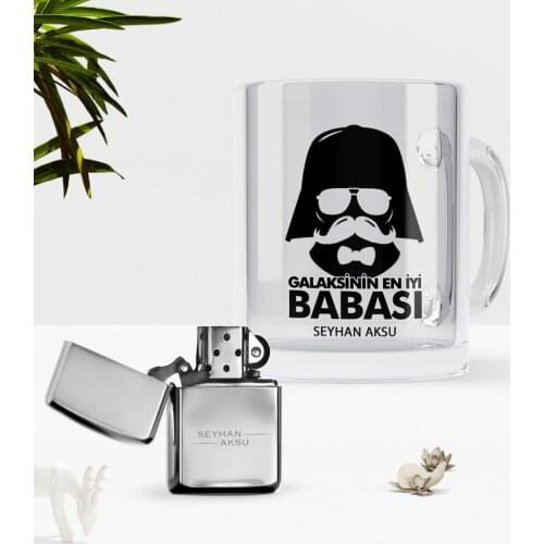 Personalized Galaxy Best Father Glass Mug Cup Gasoline Metal Lighter Seti-2