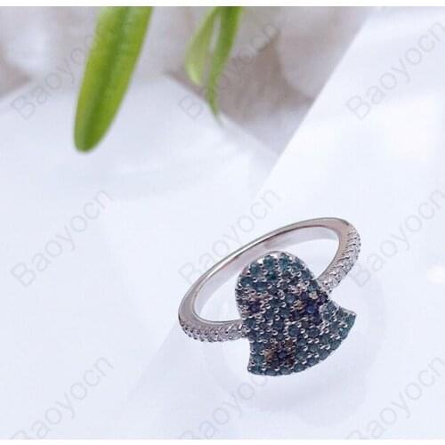 Baoyocn Luxury Brand Real 925 Sterling Silver Lagoon & Navy Cubic Zirconia Bell Finger Rings for Women Fashion Monaco Jewelry