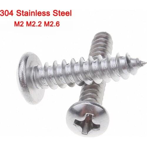 A2 304 Stainless Steel GB/T845 Pan Head Self Tapping Screws Sheet Metal Screws Phillips Drive Bolts M2 M2.2 M2.6 Length 4 -20mm