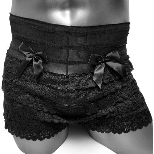 Sexy Mens Ruffle Lace Panties Dance Bloomers Sexy Lingerie Sissy Frilly Knickers Pettipants Fetish Layered Boyshort Underwear