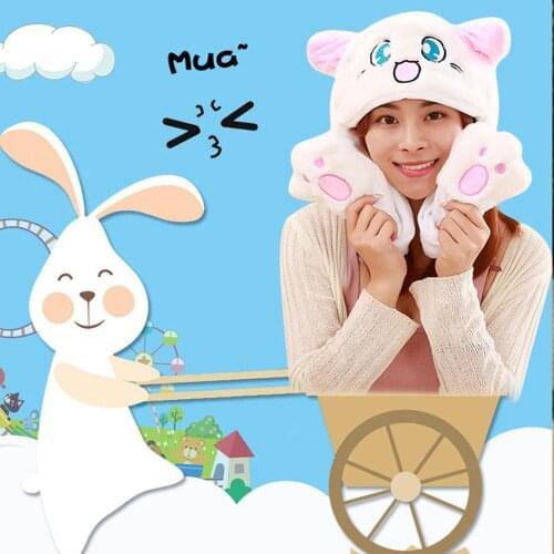 Shining Fashion Cartoon Hat with Moving Ears Airbag Pinching Bunny EarHat Female Plush Cute Hat Luminous Hat with Moving Ears