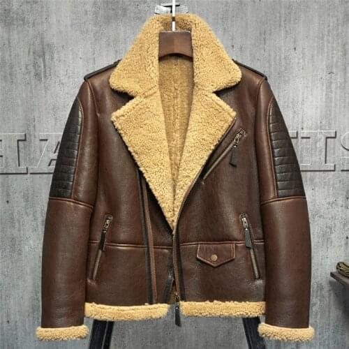Dark Brown B3 Jacket Mens Shearling Leather Jacket Original Flying Jacket Mens Fur Coat
