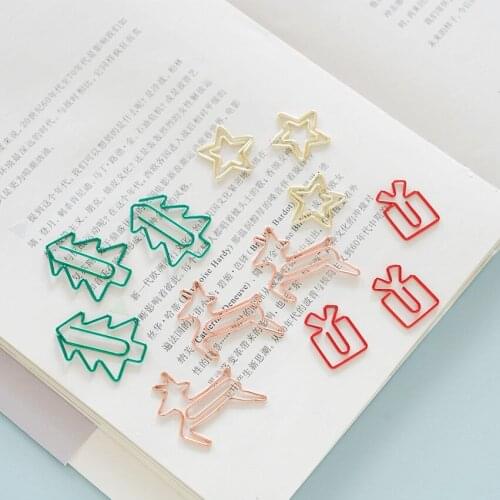 2021 New 24pcs/lot Kawaii Christmas Tree Star Deer Paper Clip Metal Bookmark Decorative File Clips Gift Box School Stationery