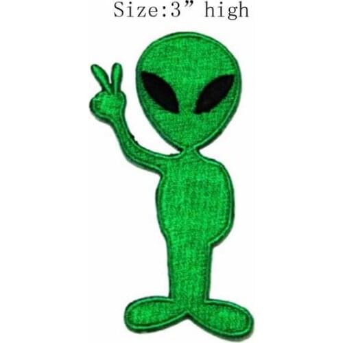 Green Alien patch 3"wide embroidery for smug expression/sewing on bags/winner