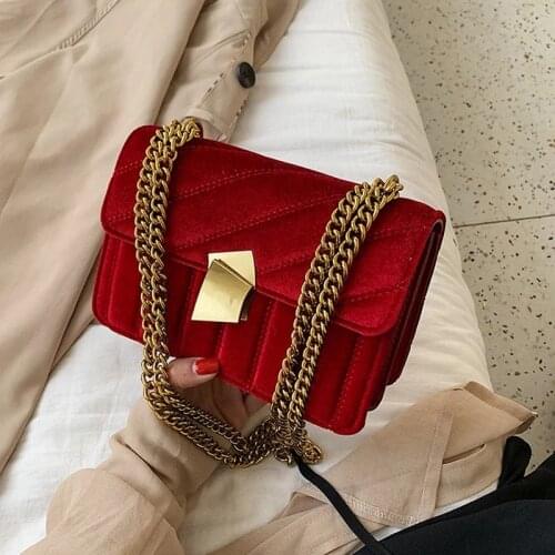Ladies Metal Chain Small Messenger Bag Velvet Shoulder Bag for Women Fashion Wedding Party Handbag