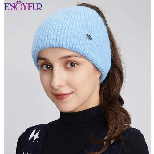 ENJOYFUR Women Winter Knit Ponytail Hats Warm Messy High Bun Autumn Beanie Tail Soft Stretch Female Outdoor Runner Knitted Caps