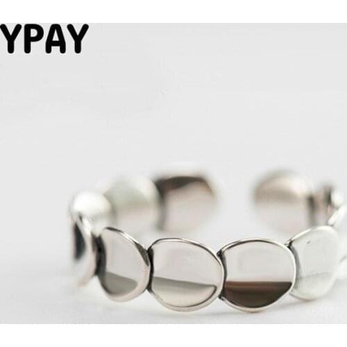 YPAY Vintage Plain Stackable Rings for Women Ladies Real 925 Sterling Silver Opening Adjustable Finger Ring Fine Jewelry YMR203