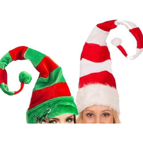 1PC Funny Party Hats Christmas Hats Long Striped Felt Plush Elf Hat Holiday Theme Hats Christmas Party Accessory U3