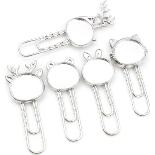 10-20pcs/lot Cat Deer Bookmark Paperclip Cabochon Base Blanks Settings and Glass Cabochon Cameo DIY Jewelry Making Accessories