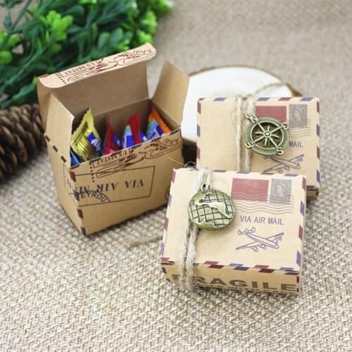 10pcs Creative Anniversary Decorations Candy Kraft Paper Box with Compass Travel Theme Party Supplies Wedding Gifts