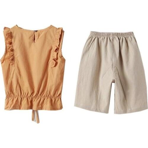 2020 Summer Big Girls Suit Girl Clothing Set Kids Sleeveless Top+ Shorts 2pcs Princess Children Clothing Set 3-14 Years CL401