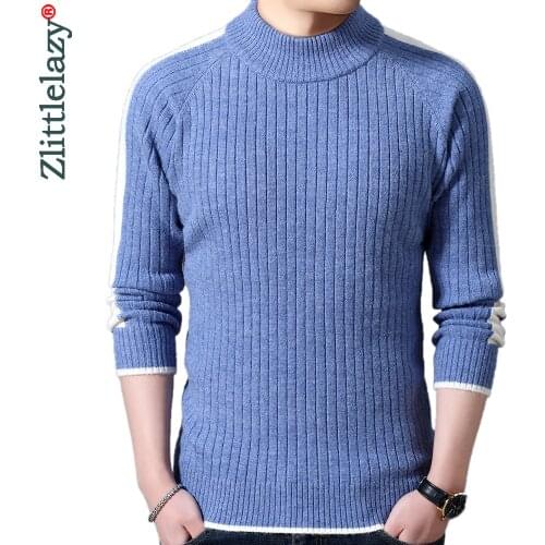 2020 casual knitted turtleneck sweater men pullover clothing fashion striped clothes thick winter warm mens sweaters pullovers