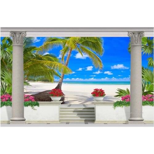 3d wall murals wallpaper for living room Roman column garden beach sea view home decor photo Wallpaper rolls in the room