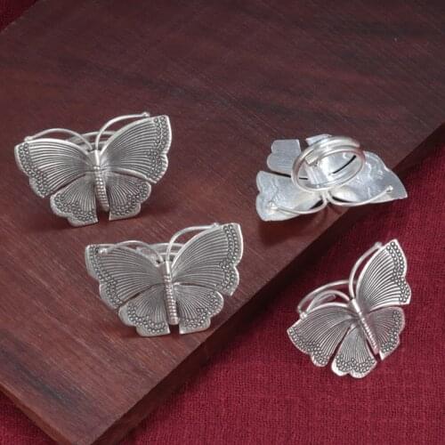 925 sterling silver retro clan style butterfly opening exaggerated wide face ring Chiang Mai, Thailand handmade silver