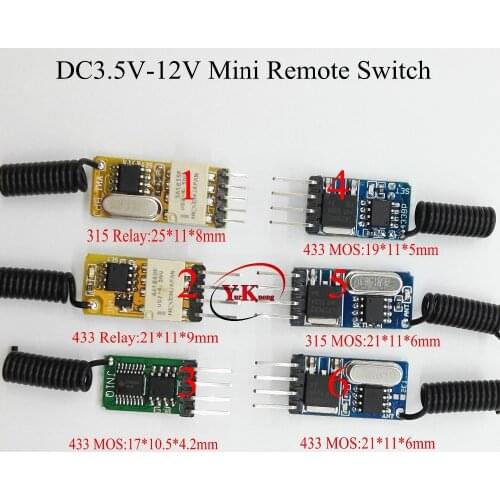 Mini Relay MOS Contact Contactless Remote Control Switch 3.3v 3.6v 3.7v 4.2v 5v 6v 7.4v 9v 12v Small Micro Wireless Switches RX