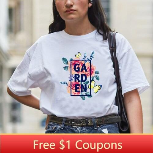 BLINGPAW Vintage Floral Print T-shirt Garden Summer Style Tshirt Women Top&Tees Harajuku White Plus Size Woman Clothes Ulzzang