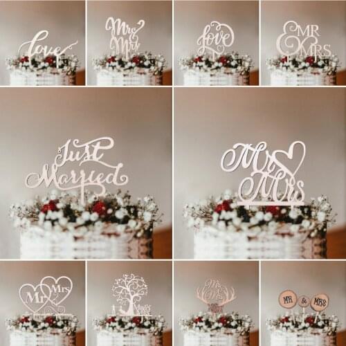 1Pcs Wooden Love Just Married Mr&Mrs Cake Topper DIY Wedding Cake Topper Engagement Gifts Letter Cake Decoration Favors