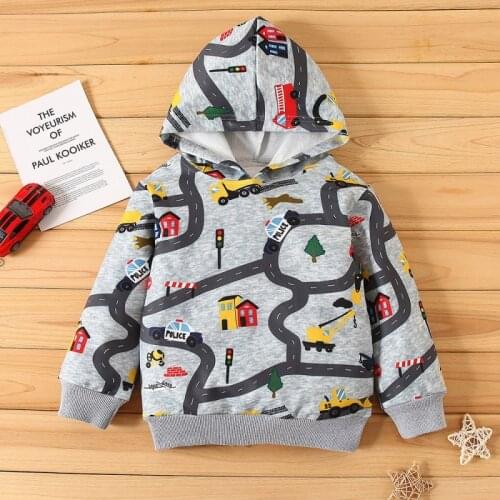 Children Grils Boys Cartoon Hoodies Cute Car Prints Sweatshirts 1-6 Years