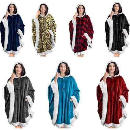 Hoodie Blanket Autumn Winter Hooded Cloak Leopard Print Double-sided Flannel Pocket Soft Plush Cloak Cape Watching TV Blanket
