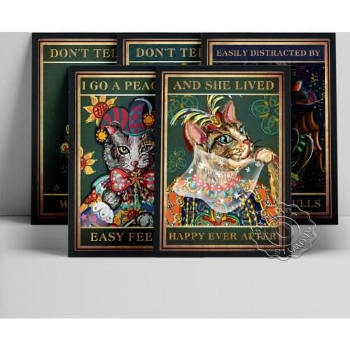 Eclectic Cat Portrait Canvas Painting Retro Poster, Whimsical Renaissance Art Prints, Quirky Animal Housewarming Gift Home Decor