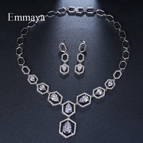 Emmaya Brand Simple Geometric Hexagon Jewelry AAA Cubic Zircon Wedding Jewelry Sets For Lover Brides Elegance Jewelry Party Gift
