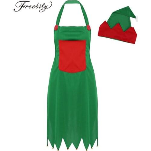 Women Men Cute Elf Christmas Apron Fairy Apron with Santa Hat Set Festival Kitchen Aprons Adult Fancy Cosplay Party Costume