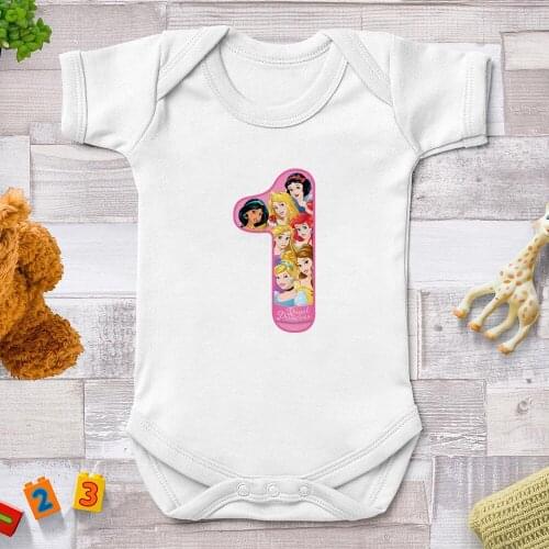 12345Numbers Print Baby Girl Rompers Disney Princess Baby Kids Jumpsuits Newborn Summer White Bodysuit Harajuku Cute Infant Tops