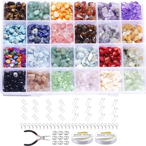24 Colors Irregular Gemstone 1mm Beads Kit with Spacer Beads Lobster Clasps Elastic Jump for DIY Earings Jewelry Making Supplies