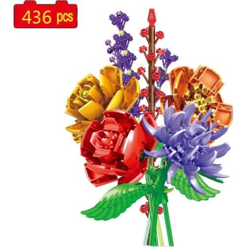 City Creative Series Bouquet Bonsai Lavender Rose Chrysanthemum Salix Argyracea DIY Model Building Blocks Toys Gifts