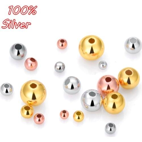 20pcs 2/2.5/3/4/5/6/7MM 925 Sterling Silver Beads Accessories Round Smooth Jewelry Findings Beads For Bracelet&Necklace Making