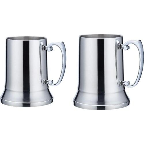 Tankard Stein Double Wall Beer Milk Mugs with Handgrip Coffee Cup