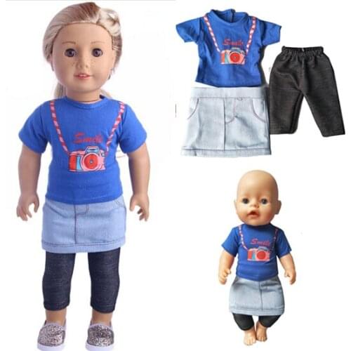 Girl doll shirt and jean dress pants set for 18" 45cm doll suit set for 43cm new born baby dolls