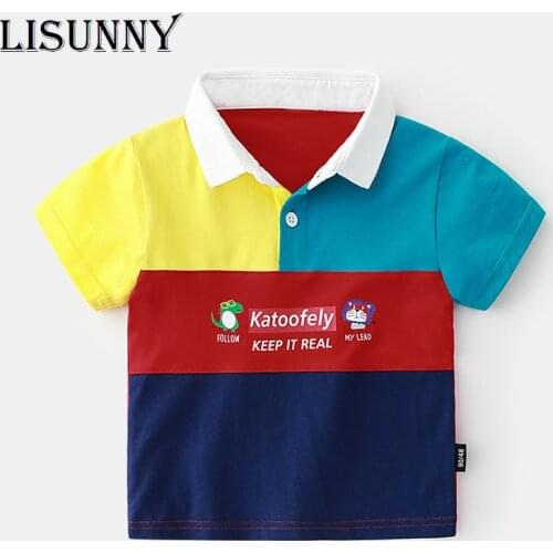 LISUNNY 1-6y Boys T-Shirt 2021 New Summer Baby Short Sleeve Polo New Summer Childrens Color Matching Letter Cartoon Kids Top