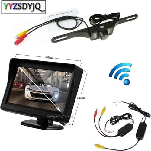 YeHeng store 4.3 inch Auto Video Parking Reverse Display Monitor + Wireless Car Backup CCD Camera Rear View System Night Vision