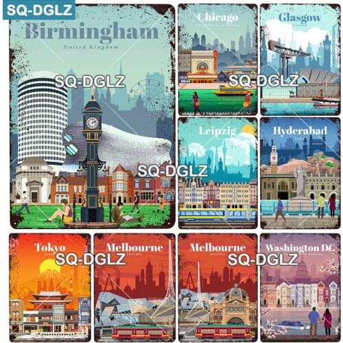 [SQ-DGLZ]America City Metal Sign Vintage Plaque Plate Decor For Pub Bar Wall Decor Tin Sign Chicago/Melbourne/Birmingham Poster