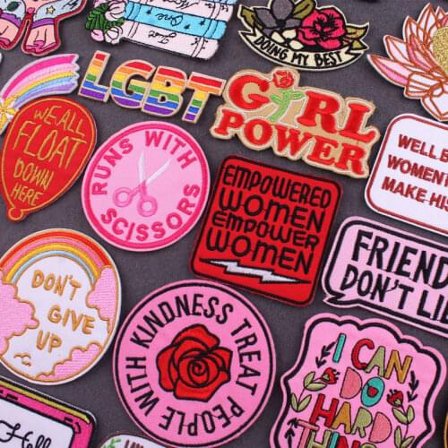 Cartoon Letter Patch Embroidered Patches For Clothing Flower Stripes Patch Iron On Patches On Clothes Appliques Hippie Badge DIY