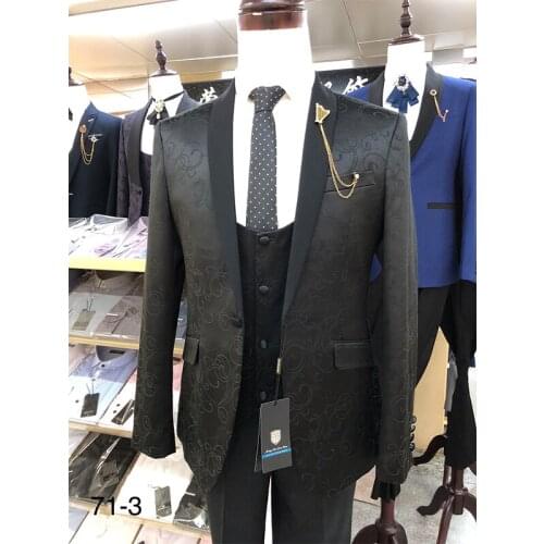 Mens One button down print floral jacquard dress suit jacket sport jacket High-end trendy men wedding suit business 3set