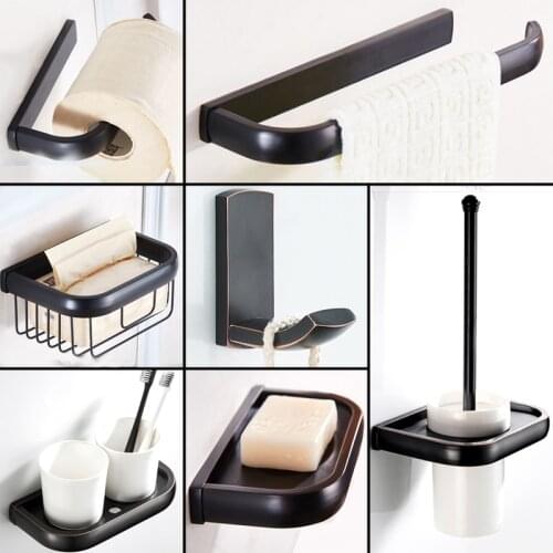 Black Bathroom Hardware Set Antique Paper Holders Toilet Brush Holder Double Ceramic Cup Holder Soap Basket Bath Robe Towel Hook