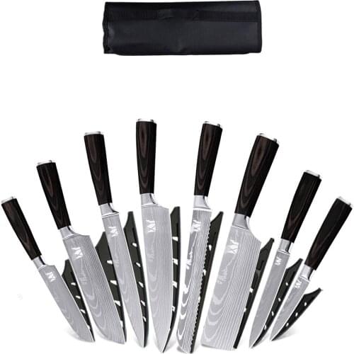 XYJ Stainless Steel Kitchen Knives Set 8 Piece Santoku Slicing Chef Knife Set with Carry Bag & Sheath Sharp Well Balance Cutter