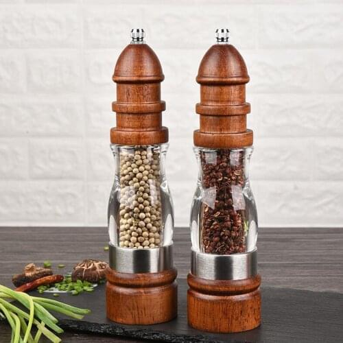 Salt and Pepper Mill Set, Solid Wood & Acrylic Kitchen Condiment Grinders