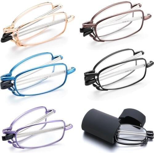 1PC Fashion Folding Reading Glasses With Original Box Men Women Portable Small Frame Metal Presbyopia Eyeglasses+1.0~+4.0
