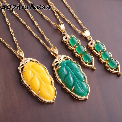 SophiaXuan The Leaves Necklaces for Women Green Yellow Charms Pendants China Style Jewelry Birthday Party Accessories For Friend